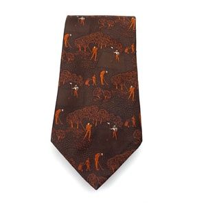 Vintage Mens Necktie Golf Course Golfers Brown